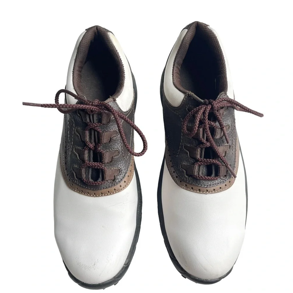 FootJoy Men’s Size 8.5 Leather Flexzone Golf Shoes brown white clean